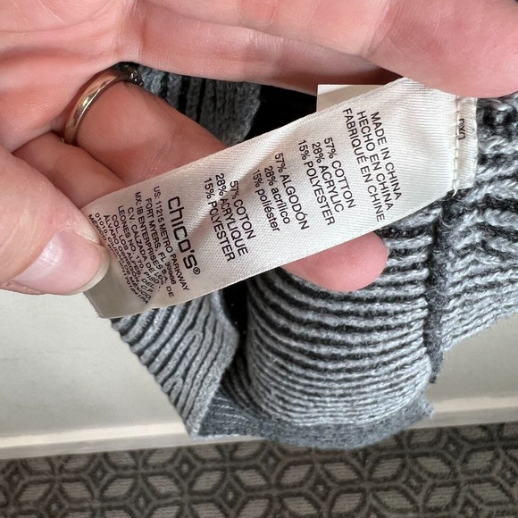 Chico's Tunic Sweater Colorblock Asymmetrical Grey Bateau Neck Rib Womens Size 1 - Picture 7 of 12